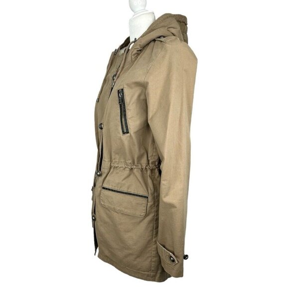 Calvin Klein Women’s Tan Hooded Sherpa Mid-Length Coastal Parka Coat S/C41 - Picture 4 of 16